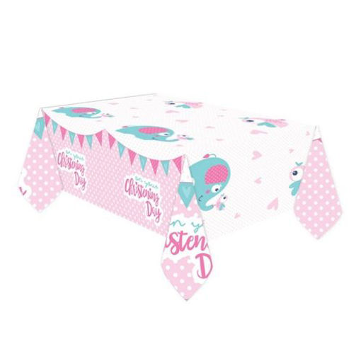 Picture of BABY CHRISTENING DAY PINK PLASTIC TABLE COVER 1.8M X 1.2M